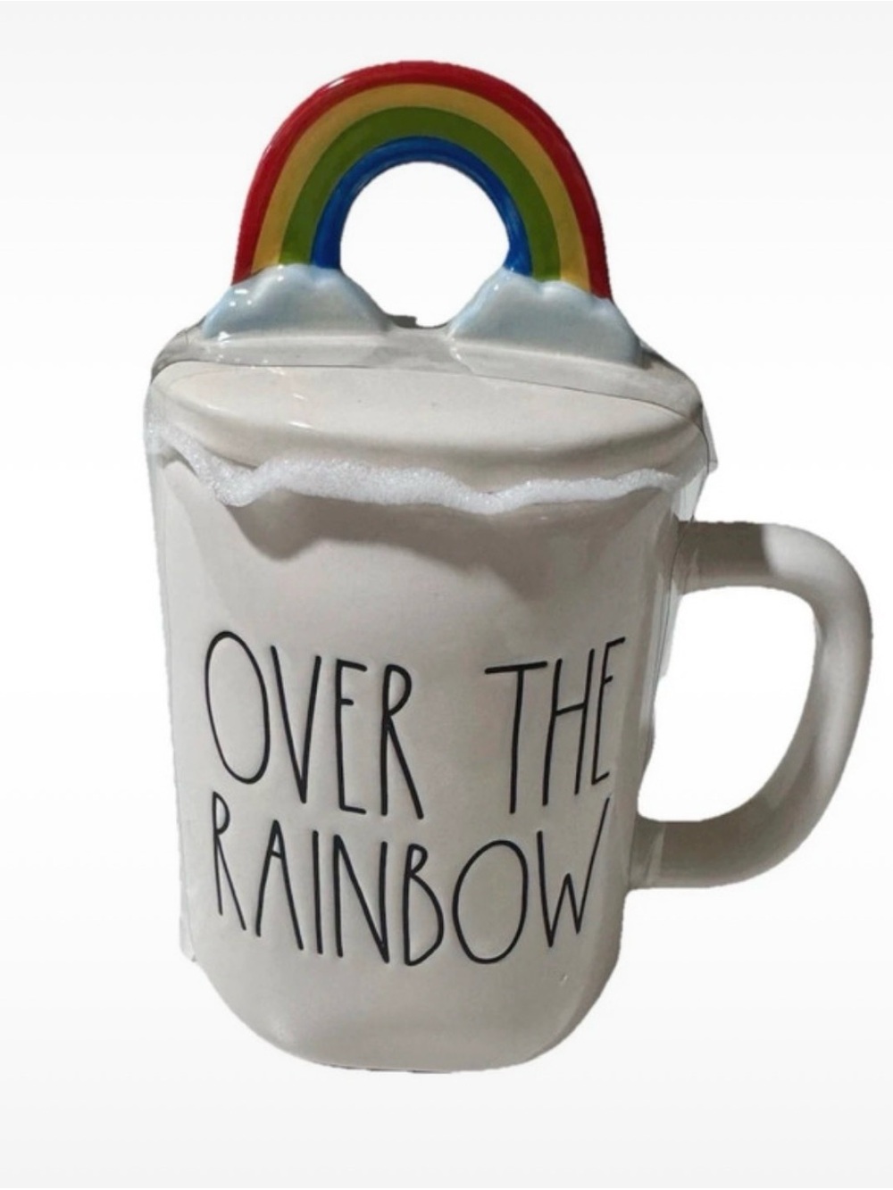 Rae Dunn White Ceramic Mug with Rainbow Lid new